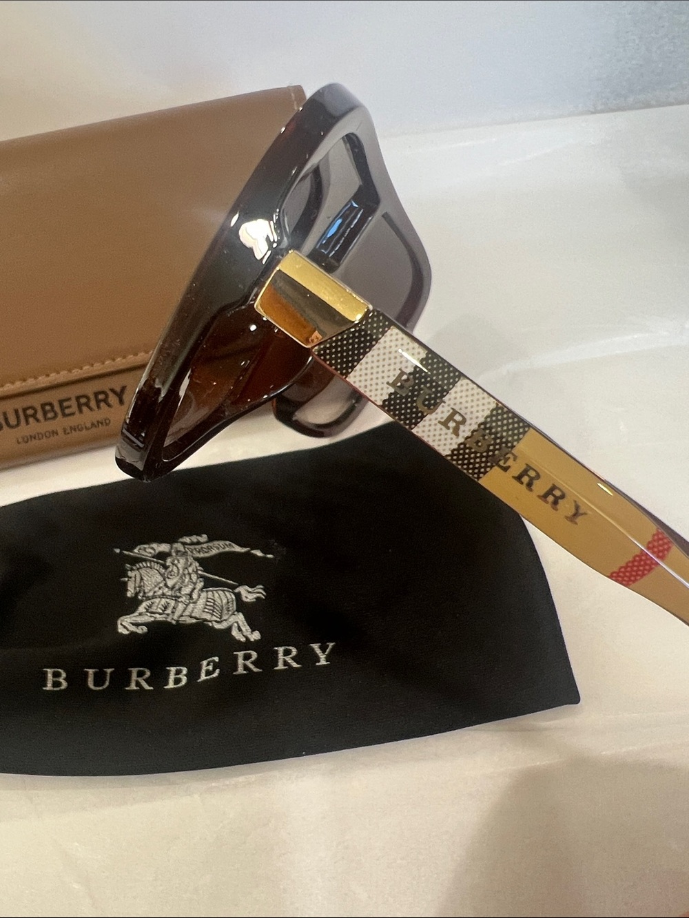 Burberry Brown Tortoiseshell Sunglasses with Gold Accents